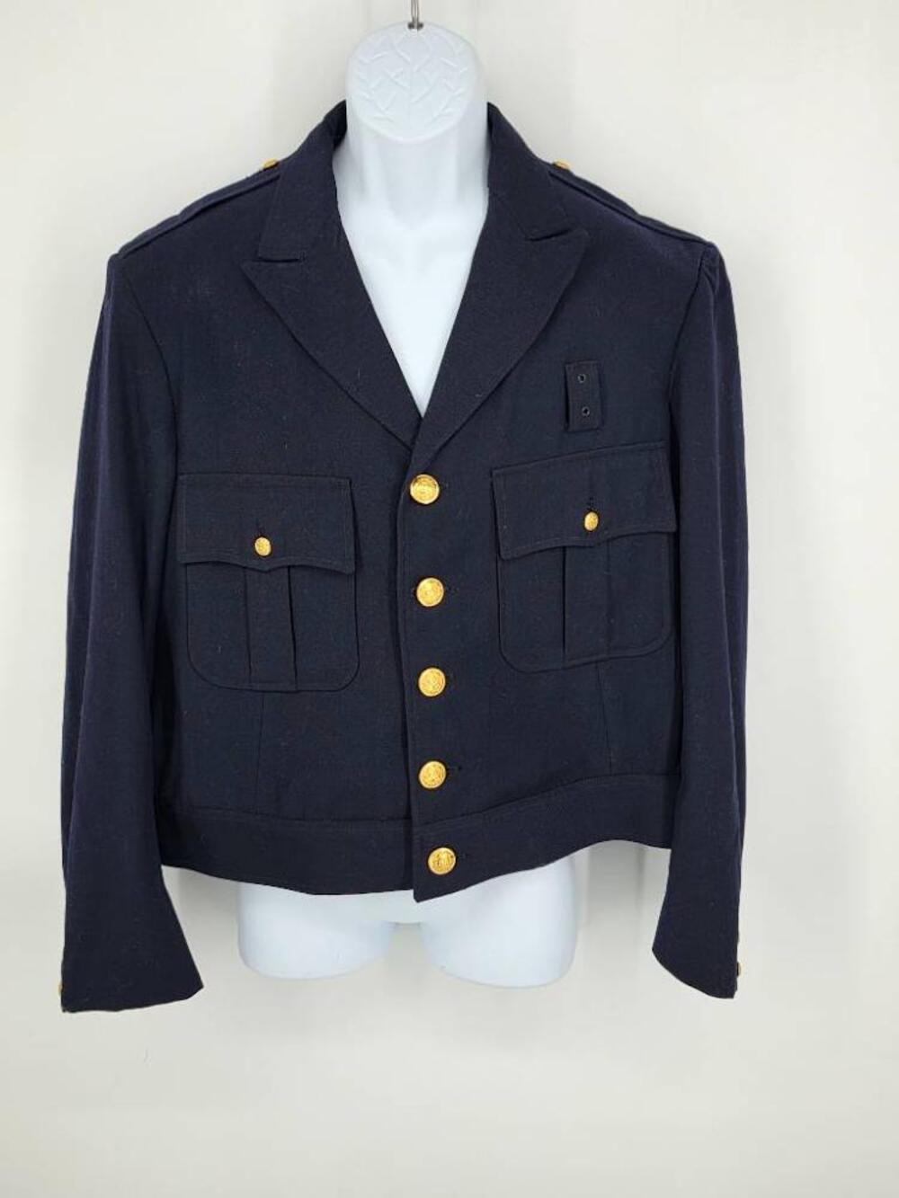 Vintage Fire Department Mens L Ike Jacket Wool Navy Blue FD Button Coat 70s 80s